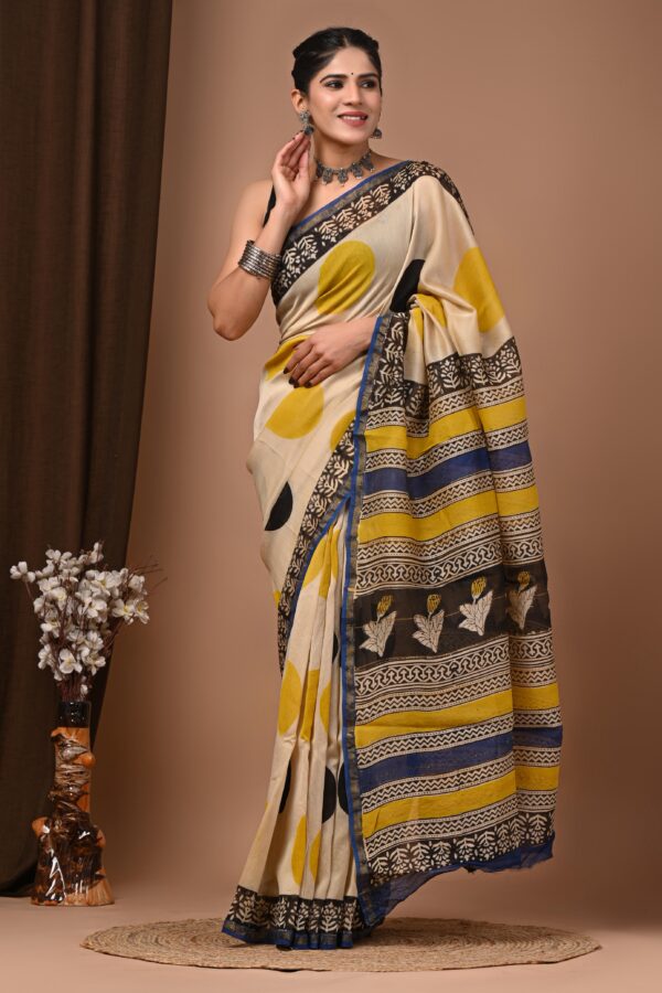Handmade Bagru Chanderi Silk Saree with Artistic Traditional Design