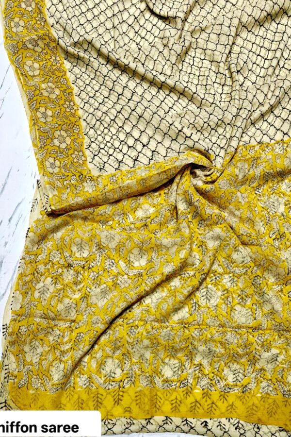 Heritage Bagru Double Diamond Chiffon Saree