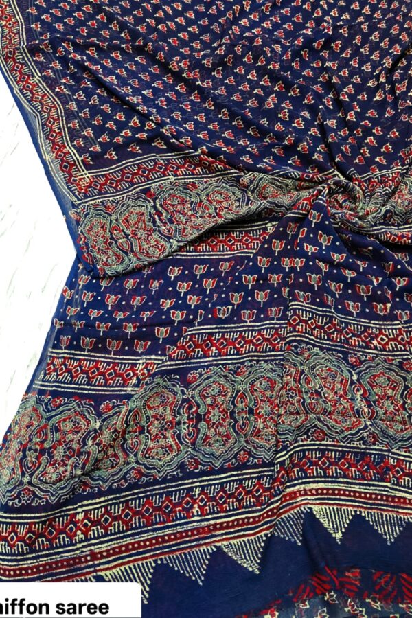 Elegant Hand Block Chiffon Saree