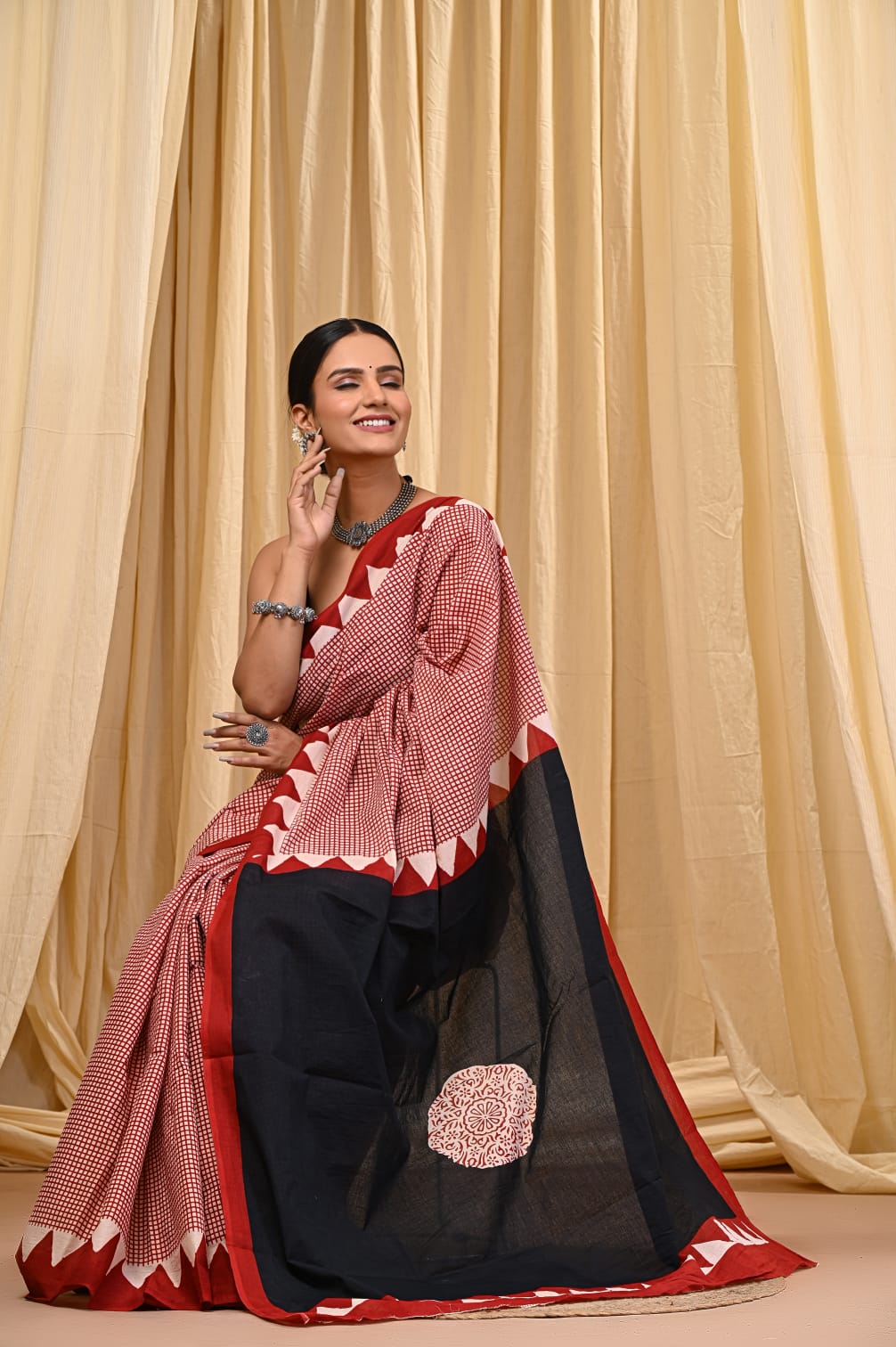 Traditional Hand Block Mul Mul Saree