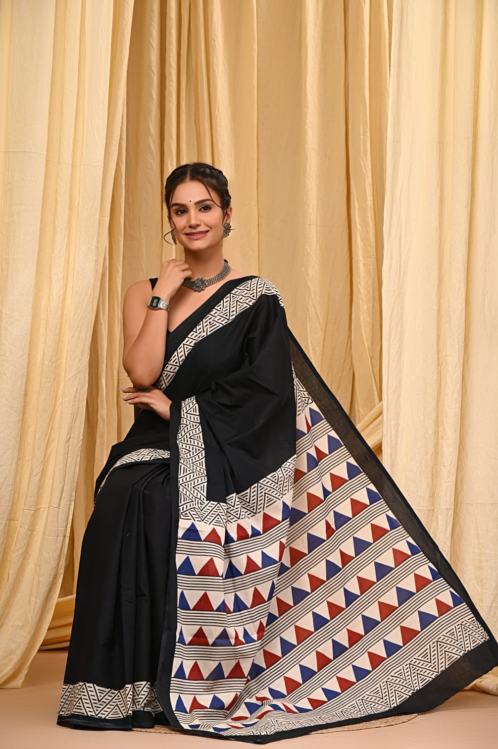 Bagru Floral Print Mul Mul Cotton Saree