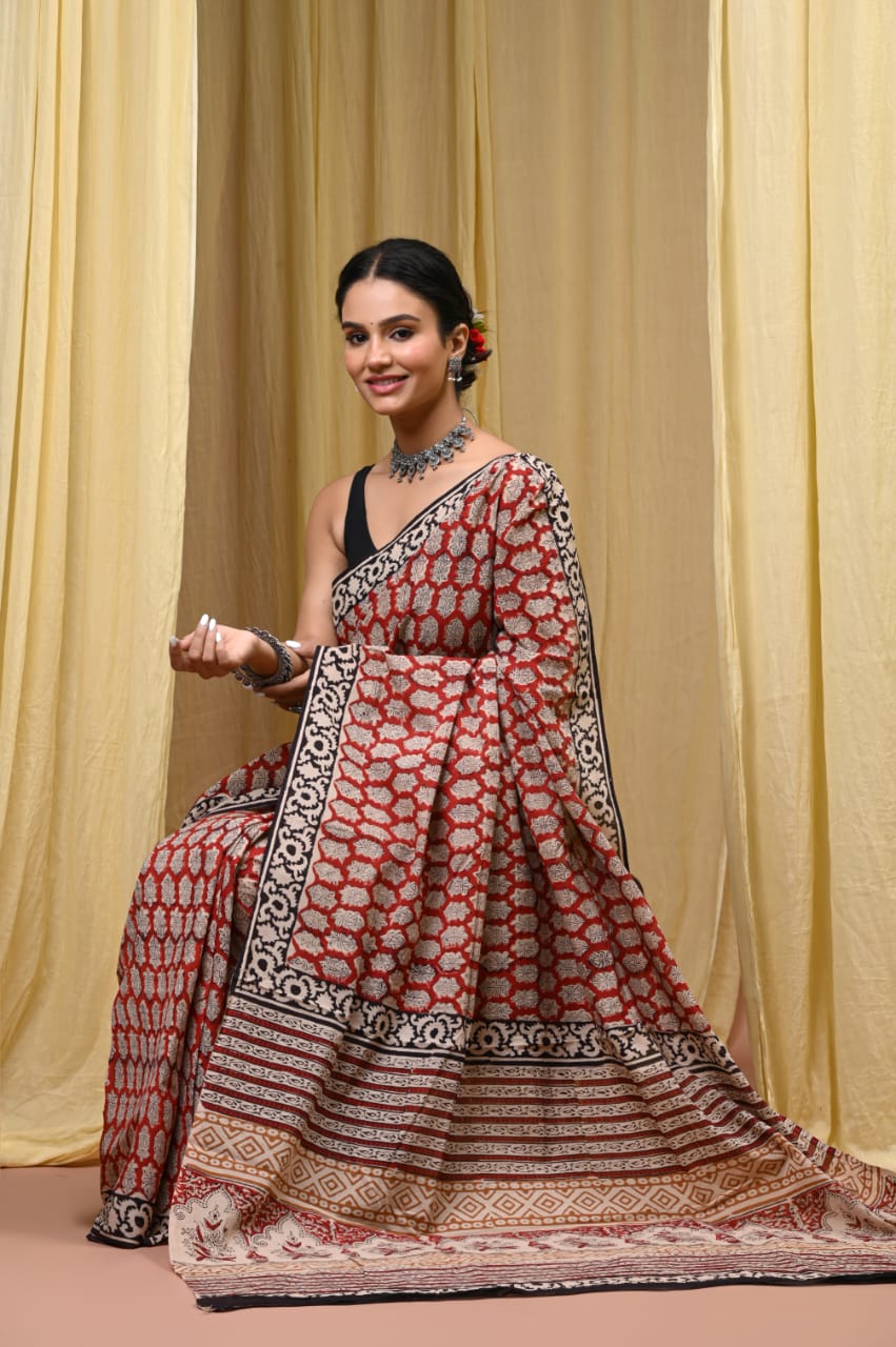 Bagru Artisan Print Saree
