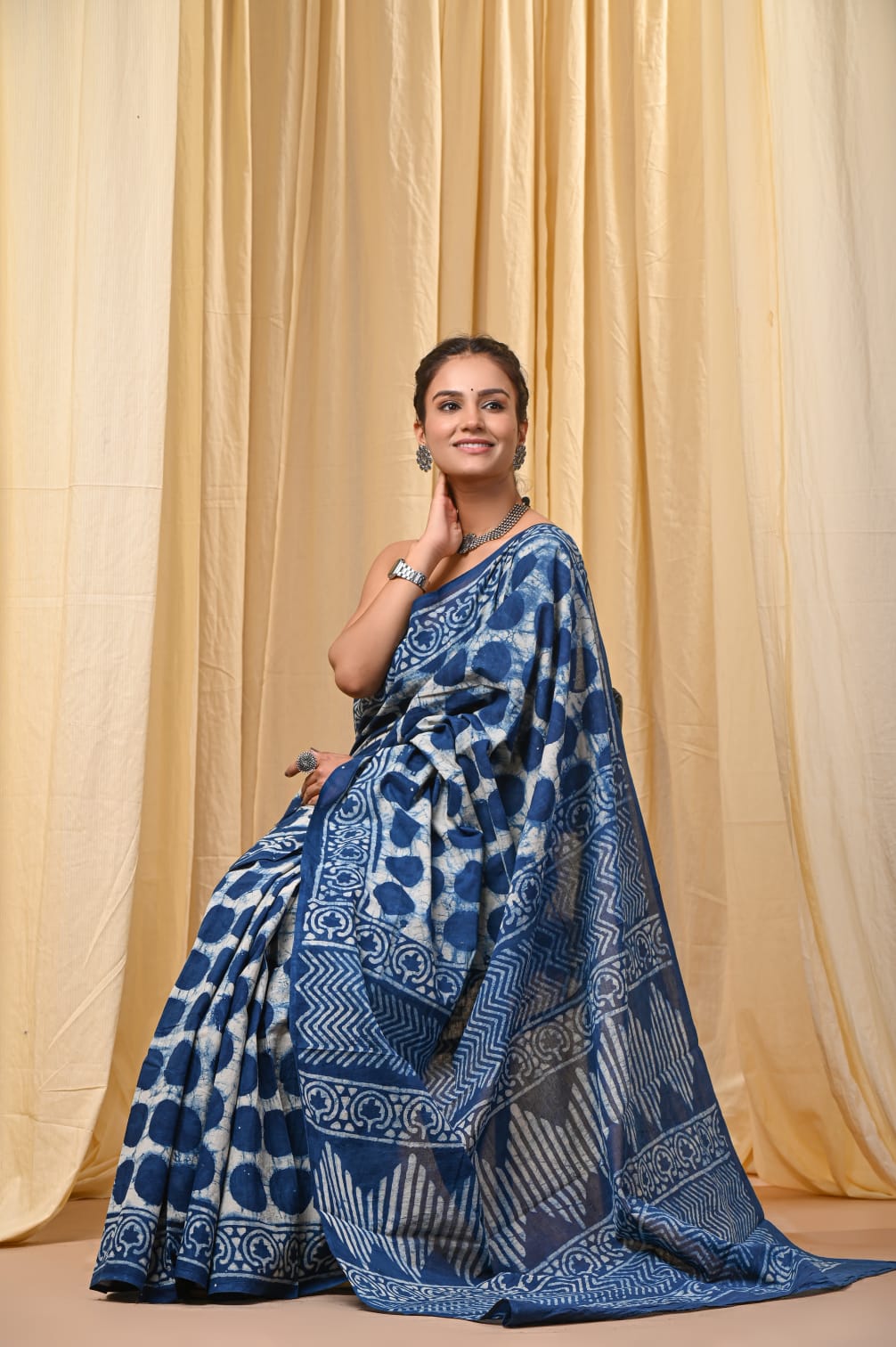 Handmade Bagru Mul Mul Saree