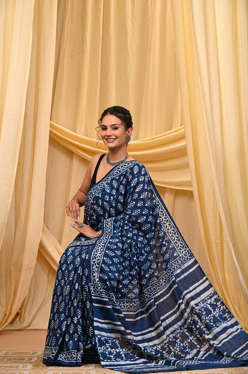 Hand Block Printed Mul Mul Cotton Drape