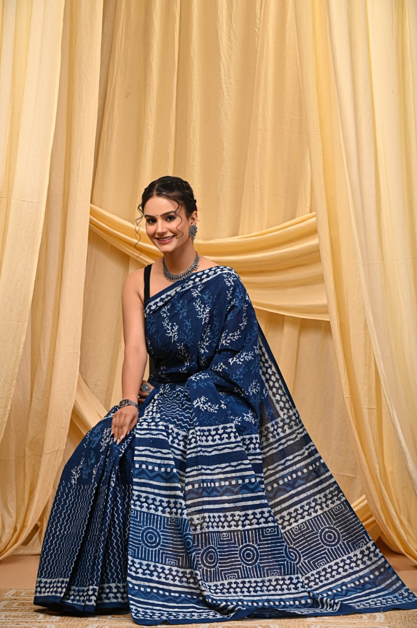 Vintage Inspired Bagru Cotton Saree