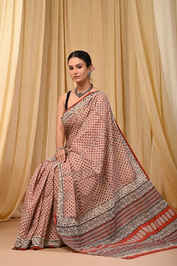 Natural Hand Printed Bagru Saree