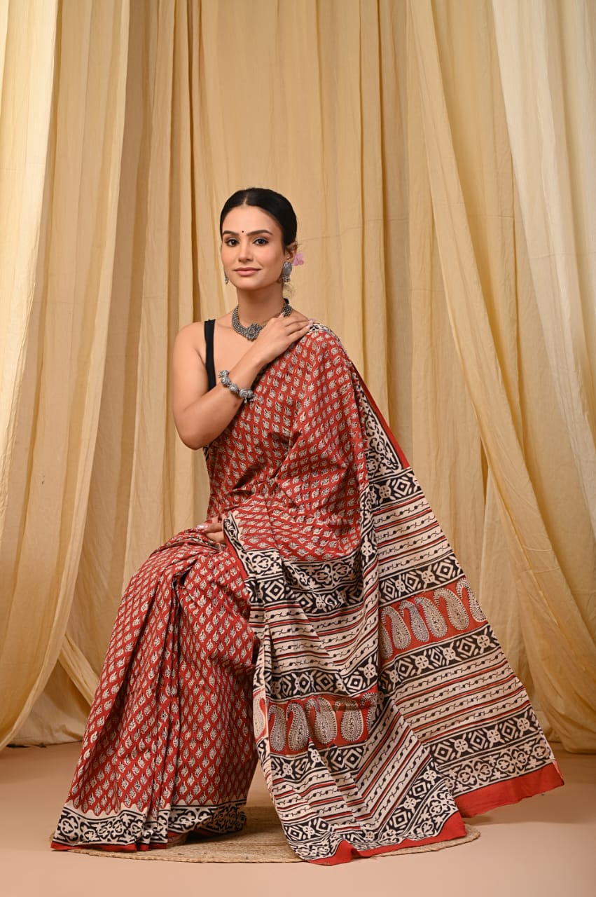 Festive Bagru Hand Block Saree