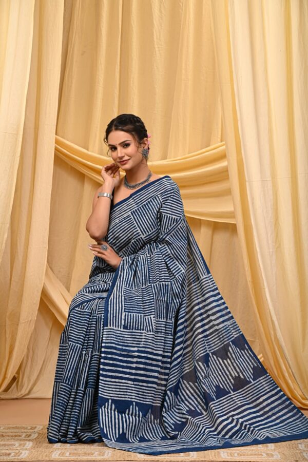 Bagru Floral Motif Cotton Saree