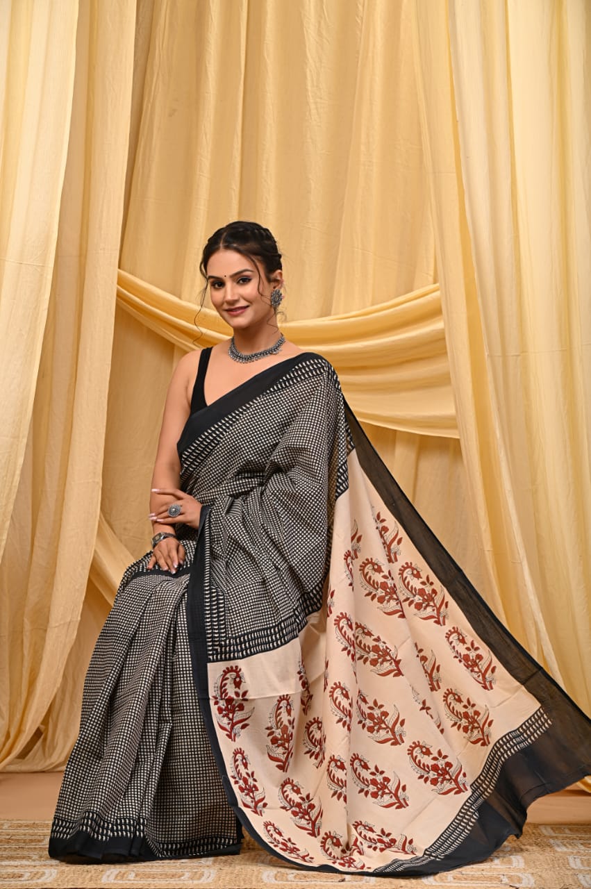 Traditional Floral Bagru Saree