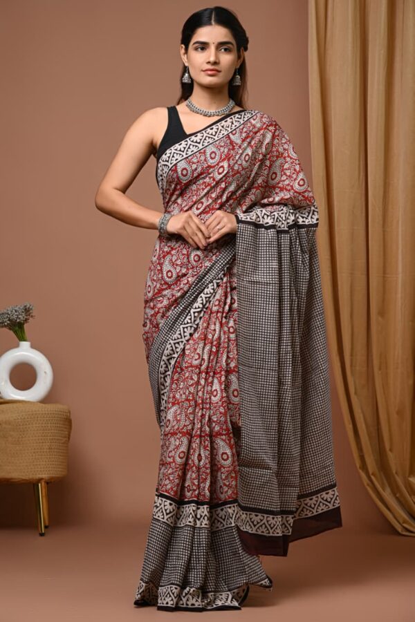 Authentic Bagru Hand Block Cotton Saree