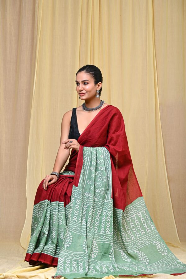 Bagru Floral Design Cotton Saree
