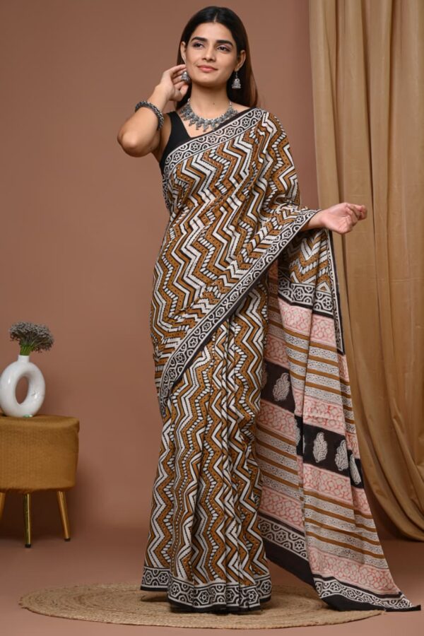 Jaipur Bagru Hand Block Cotton Saree