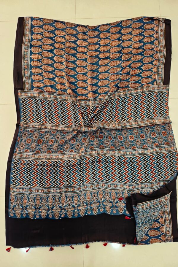 Ajrakh Printed Modal silk Saree