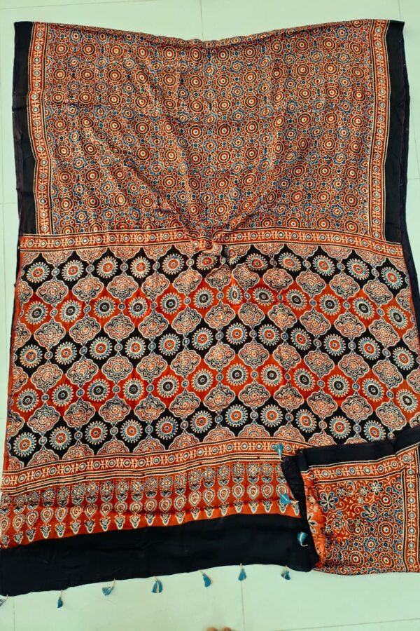Ajrakh Hand Block Printed Modal Silk Saree