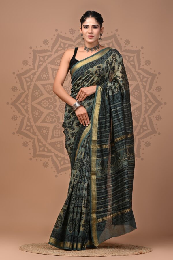Sage Green Maheshwari Silk Saree