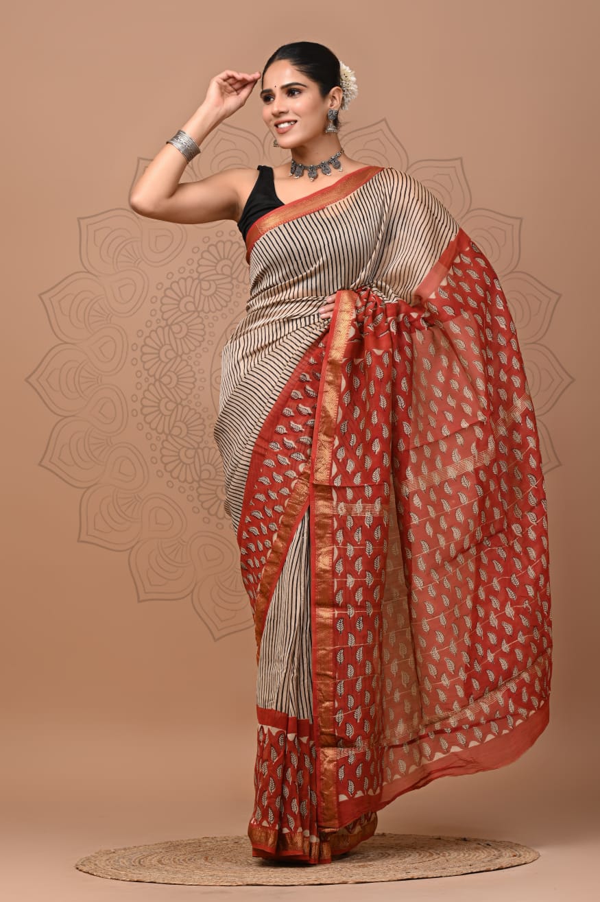 Woven Border Maheshwari Silk Saree
