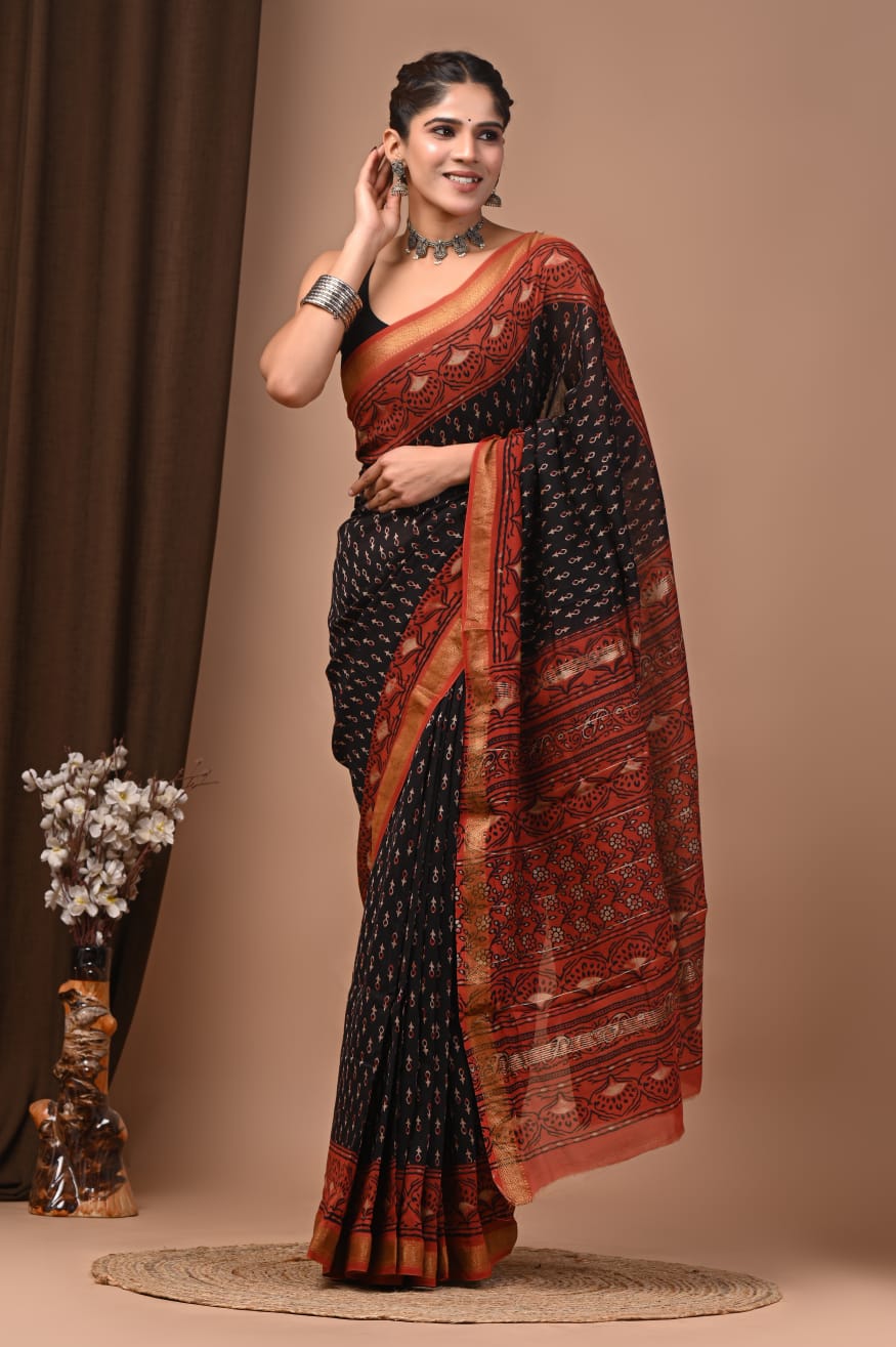 Handcrafted Motif Maheshwari Silk Saree