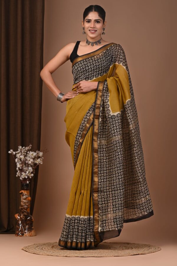 Hand Block Maheshwari  Silk Saree