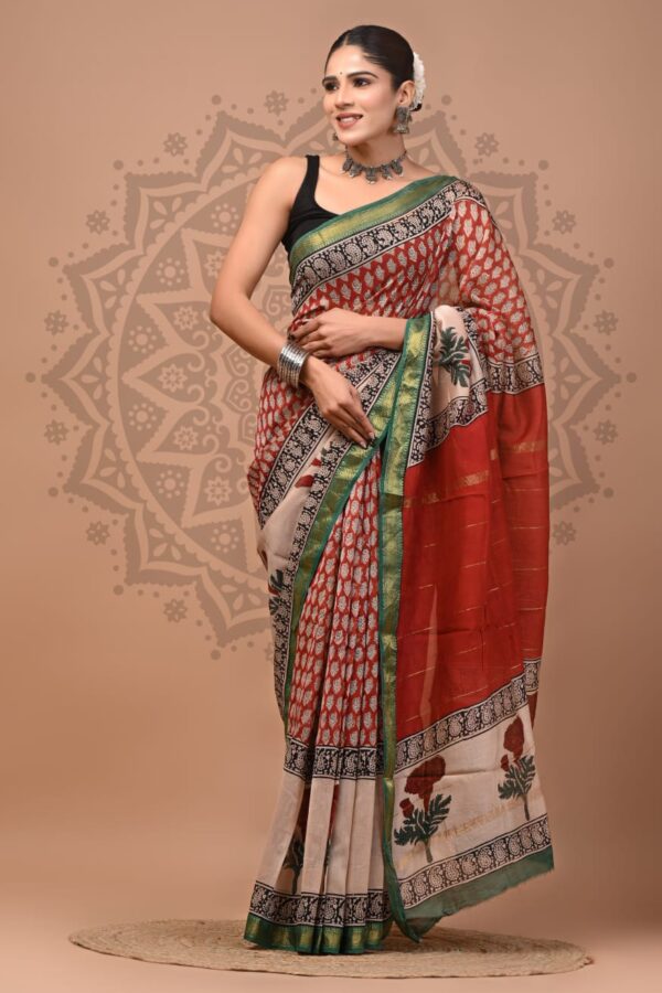 Traditional Printed Maheshwari Silk Saree