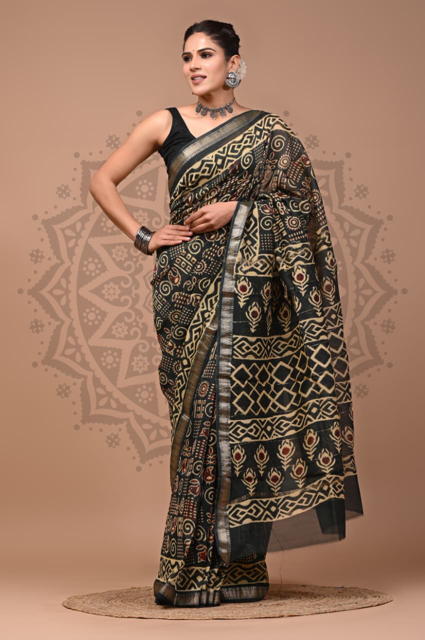 Floral Printed Maheshwari Silk Saree