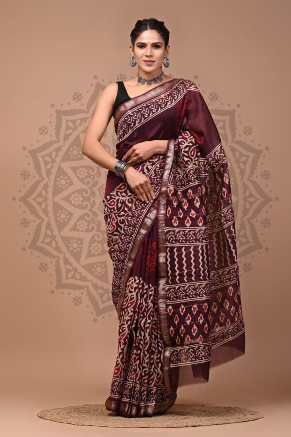 Bagru Printed Maheshwari Silk Saree