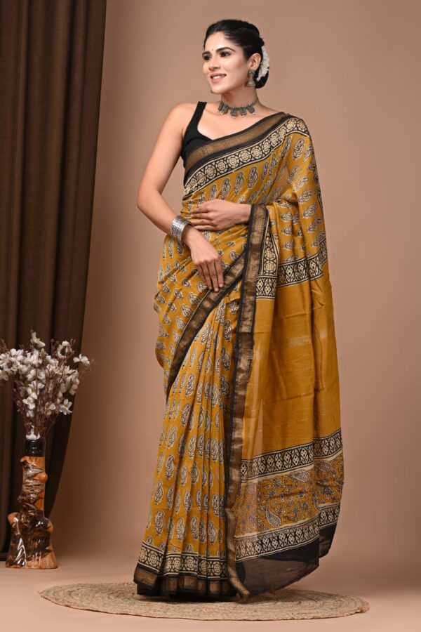 Floral Bagru Maheshwari Silk Saree