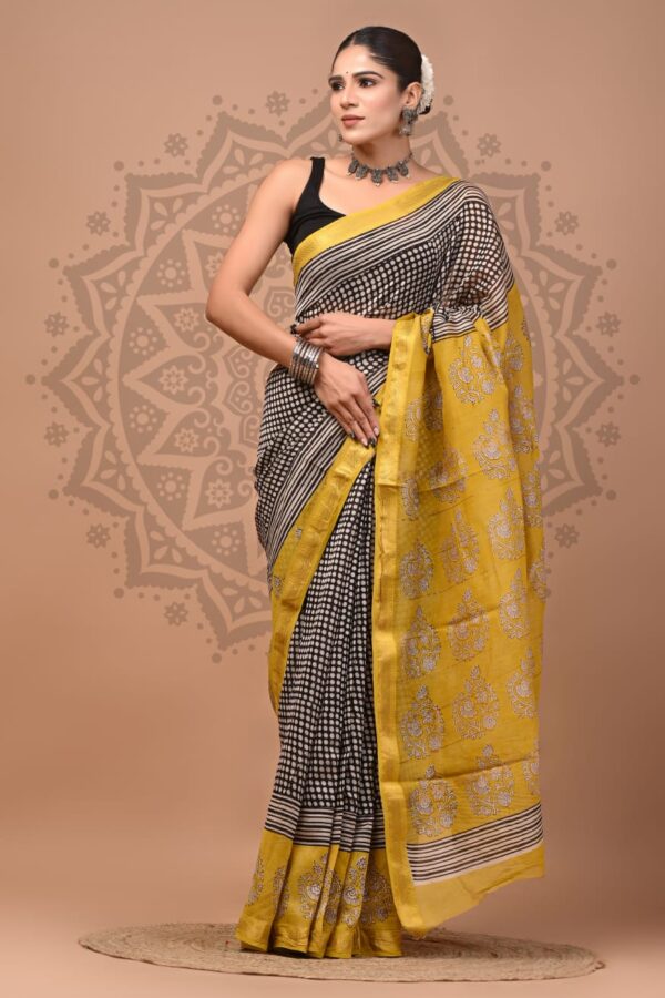 Bagru Block printed Maheshwari Silk Saree