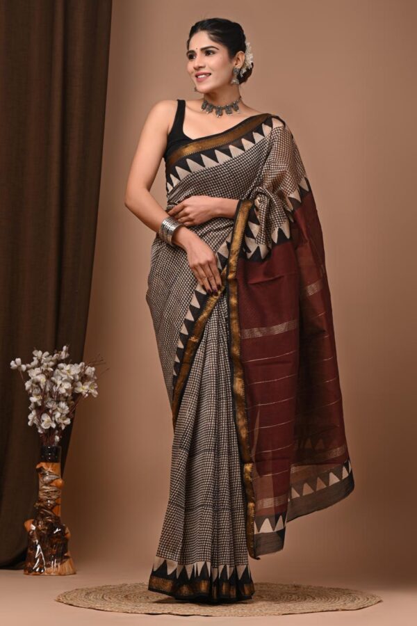 Authentic Bagru Maheshwari Silk Saree