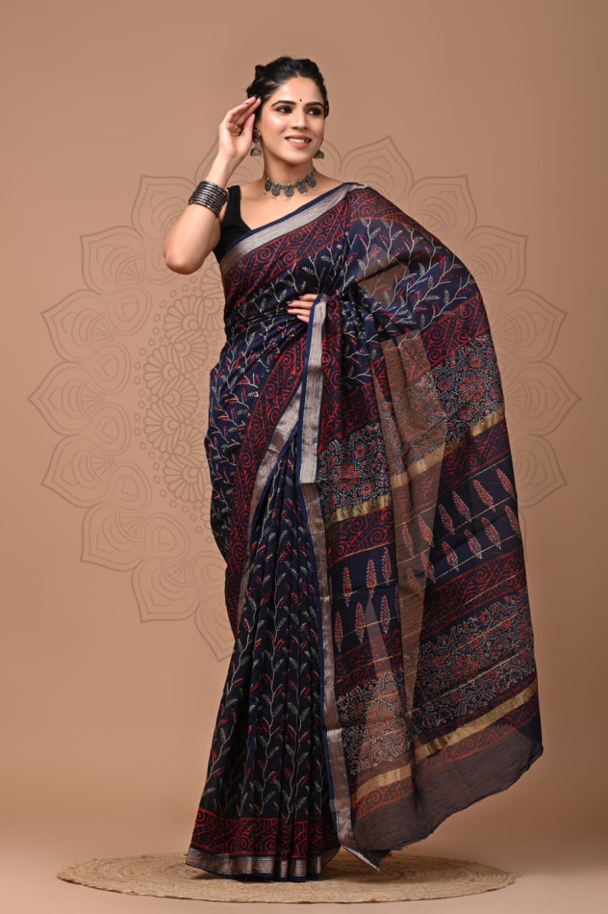 Heritage Bagru Maheshwari Silk Saree