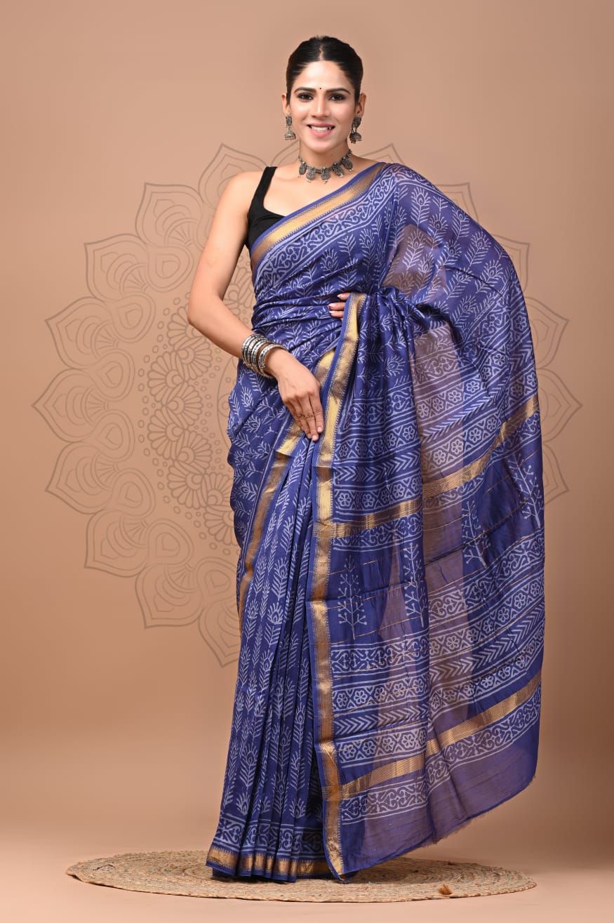 Traditional Floral Print Maheshwari Silk Saree