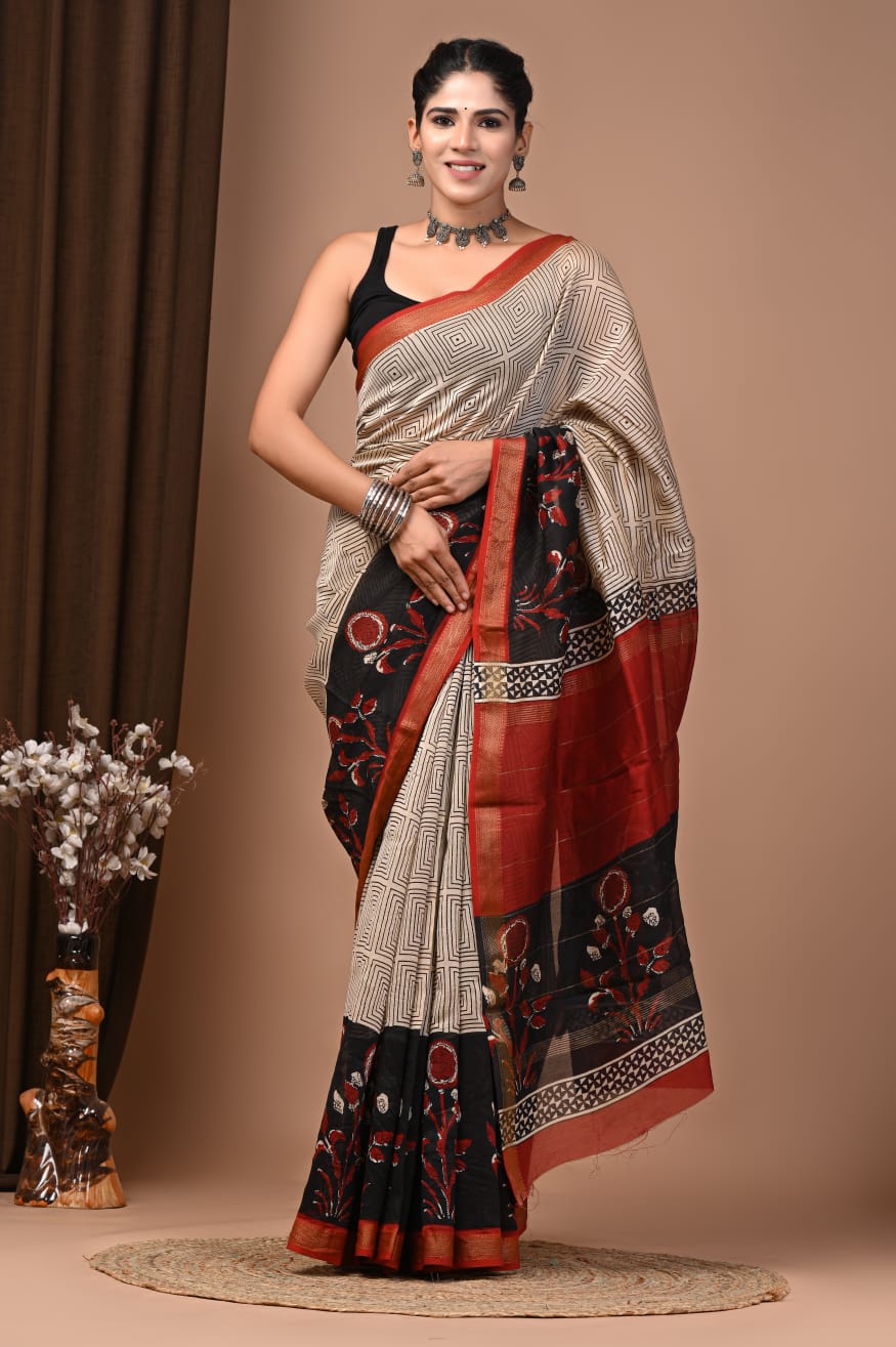 Floral Silk Maheshwari Saree