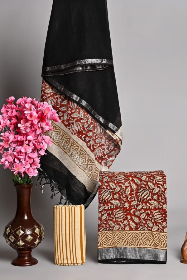 Black and red Flowers Linen Suit
