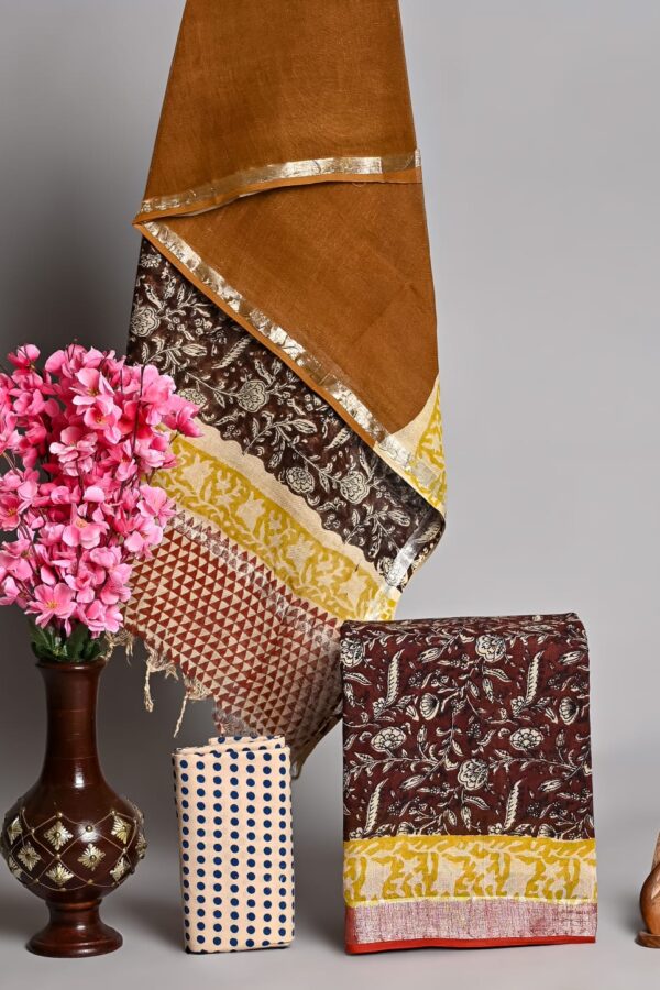 Brown Printed Linen Suit