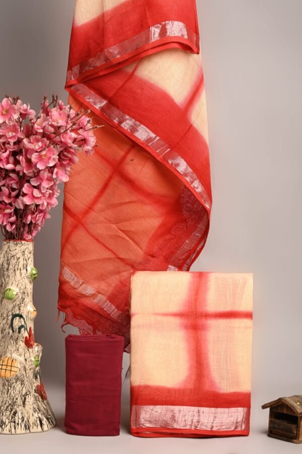 Off White Linen Cotton Suit Grid Check – Shibori Ombre Print