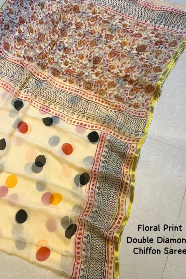 Golden Glow Chiffon Saree - Bagru Block Printed