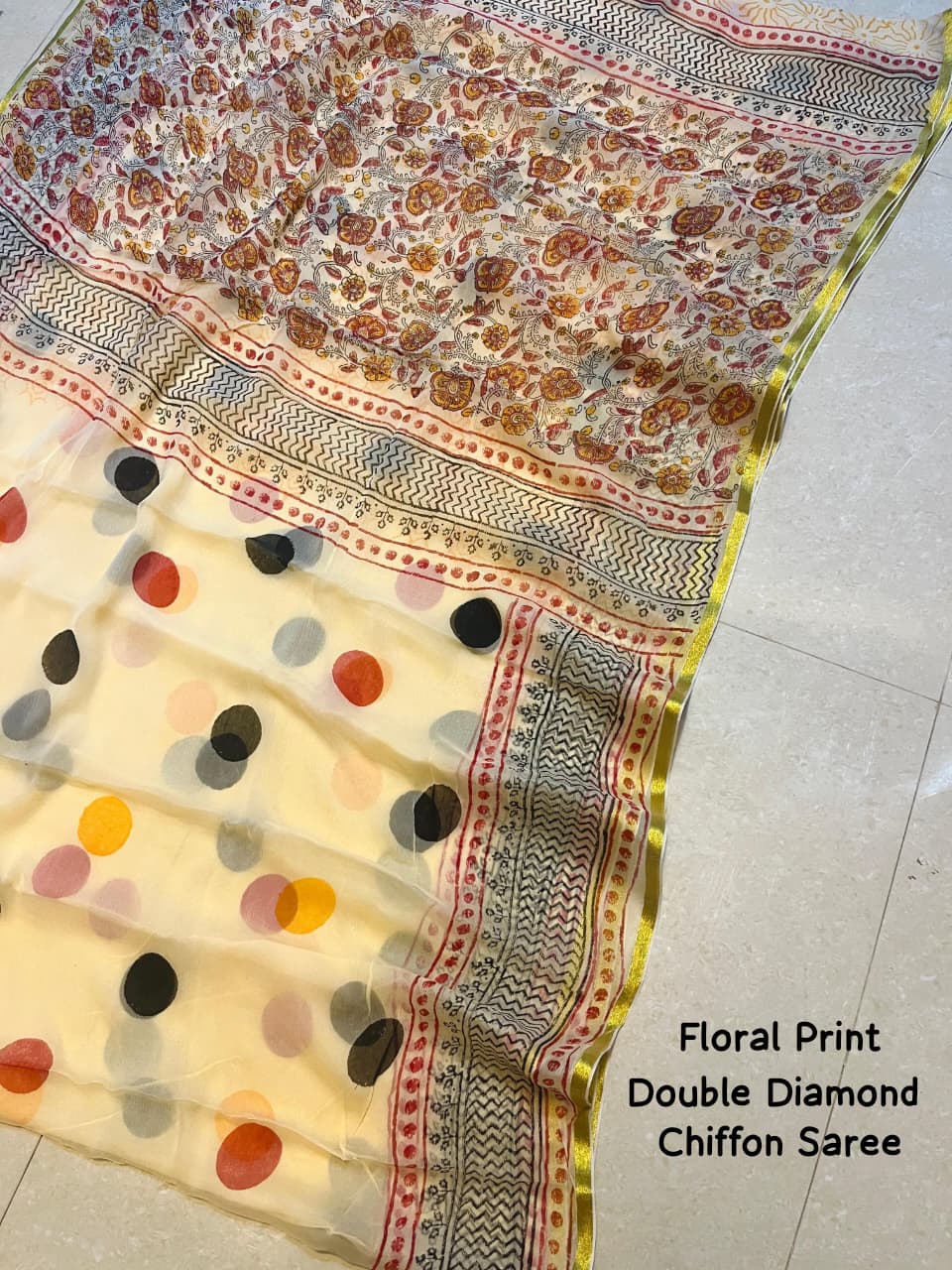 Golden Glow Chiffon Saree - Bagru Block Printed