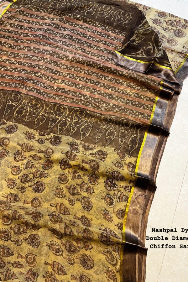 Indian Yellow Chiffon Saree Nashpal Dye - Bagru Made