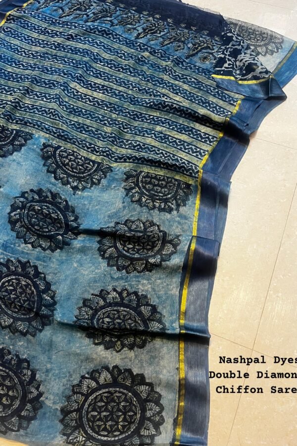 Marble Blue Chiffon Saree pomegranate Nashpal Dyed