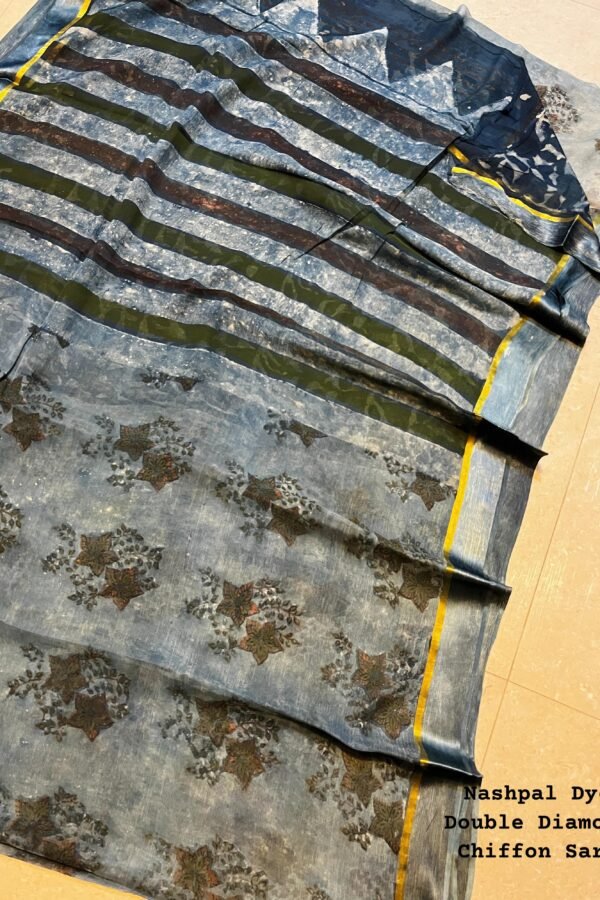 Warm Grey Nashpal Dyed Chiffon Saree – Bagru Made