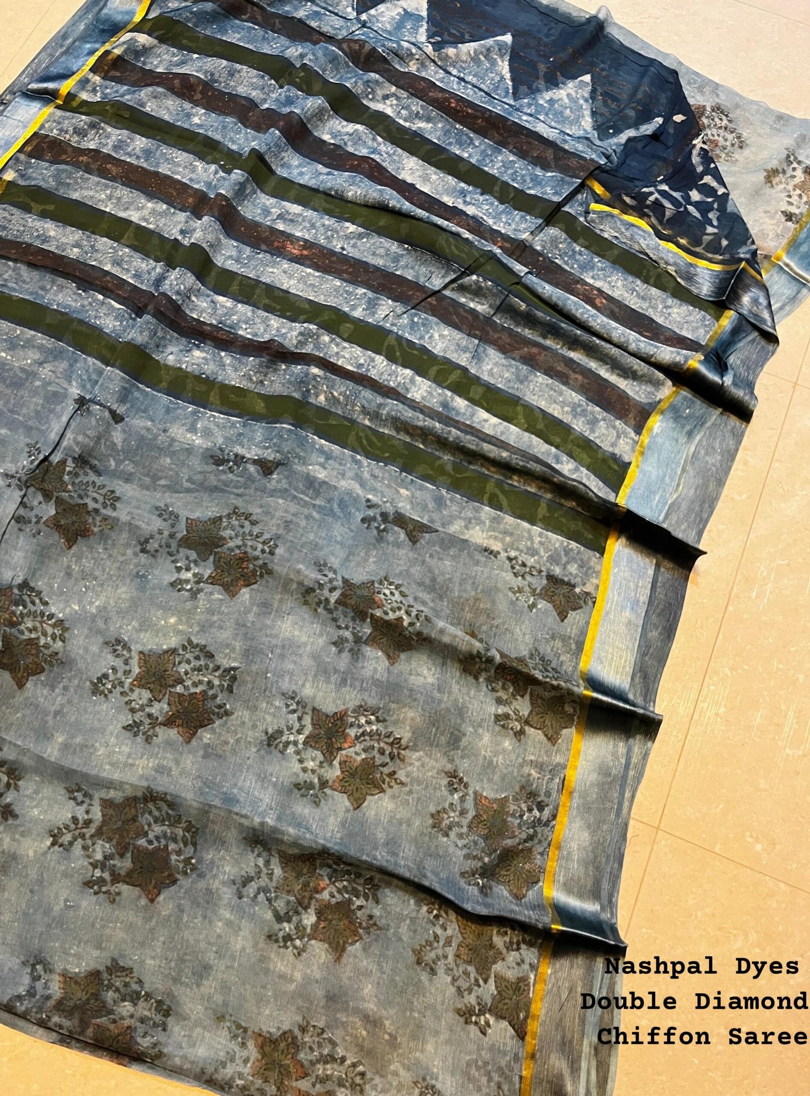 Warm Grey Nashpal Dyed Chiffon Saree – Bagru Made
