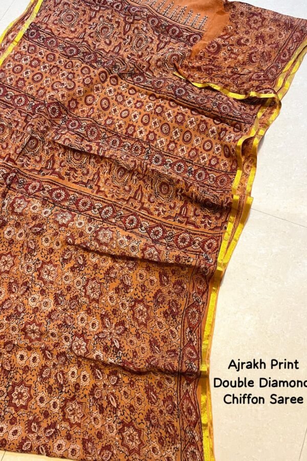 Ajrakh Chiffon Saree – Double Diamond Motif