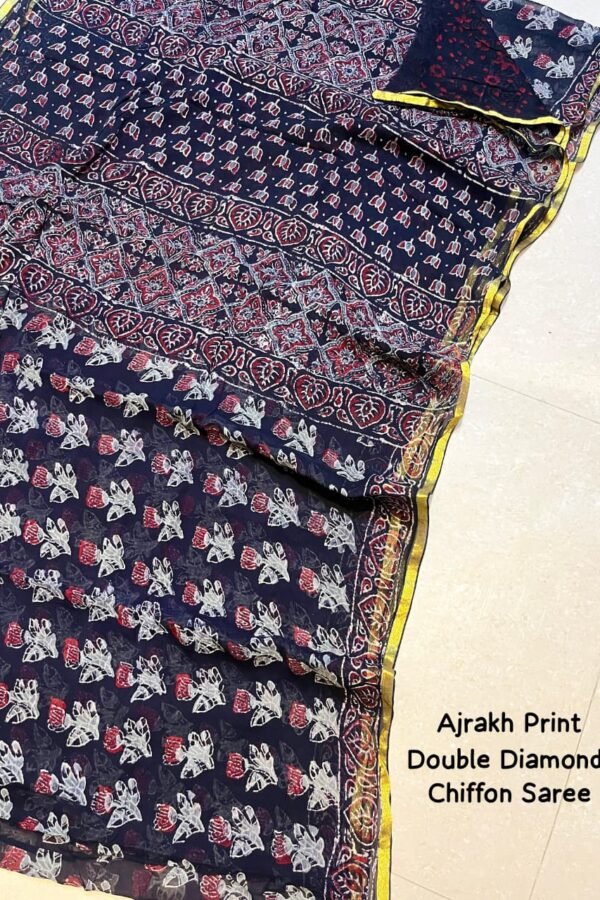 Chiffon Saree Double Diamond Ajrakh Print