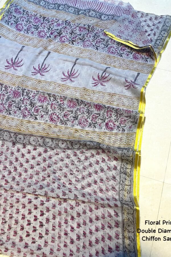 Ajrakh Print Chiffon Saree – Floral Print