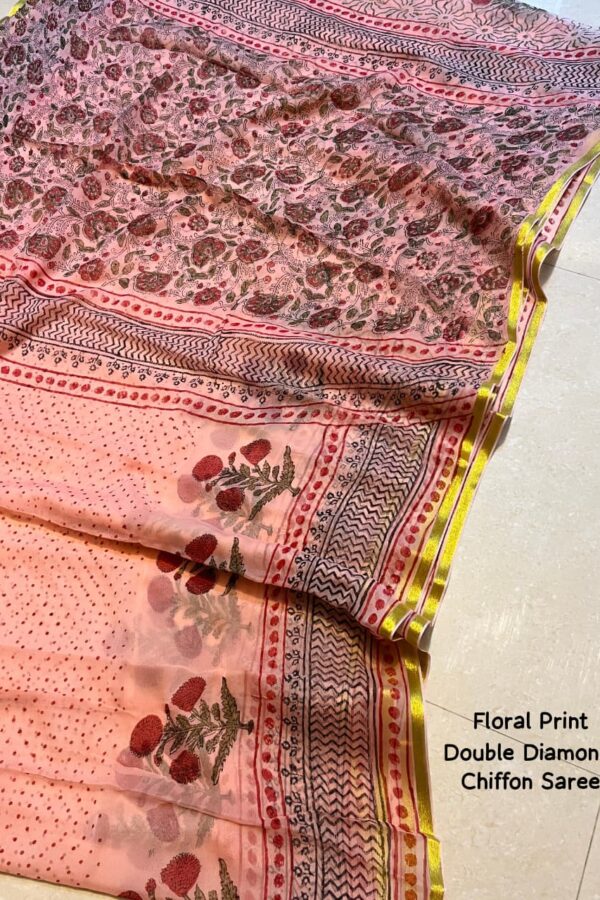Rose Bud Chiffon Saree - Bagru Hand Print