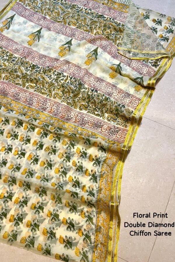 Chiffon Saree – Ajrakh Double Diamond Hand Print