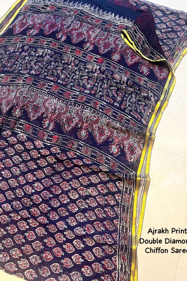 Double Diamond Ajrakh Print Chiffon Saree