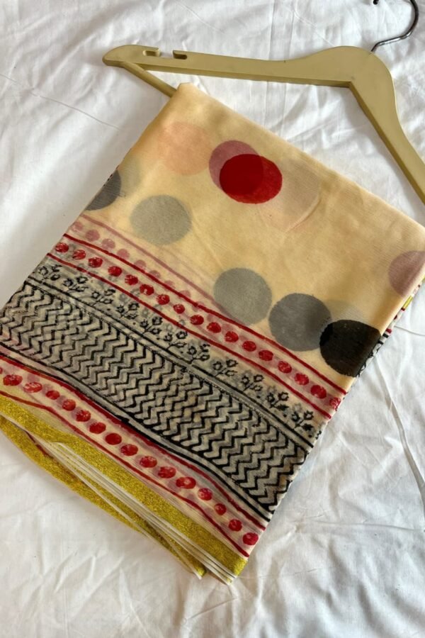 Sandy Brown Bagru Block Print Chiffon Saree
