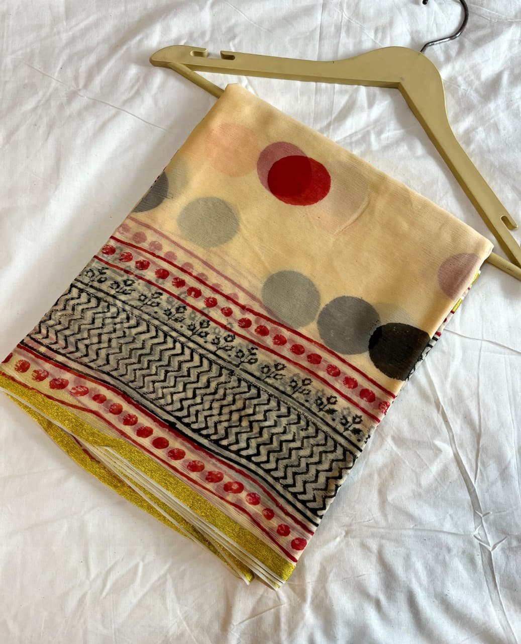 Sandy Brown Bagru Block Print Chiffon Saree