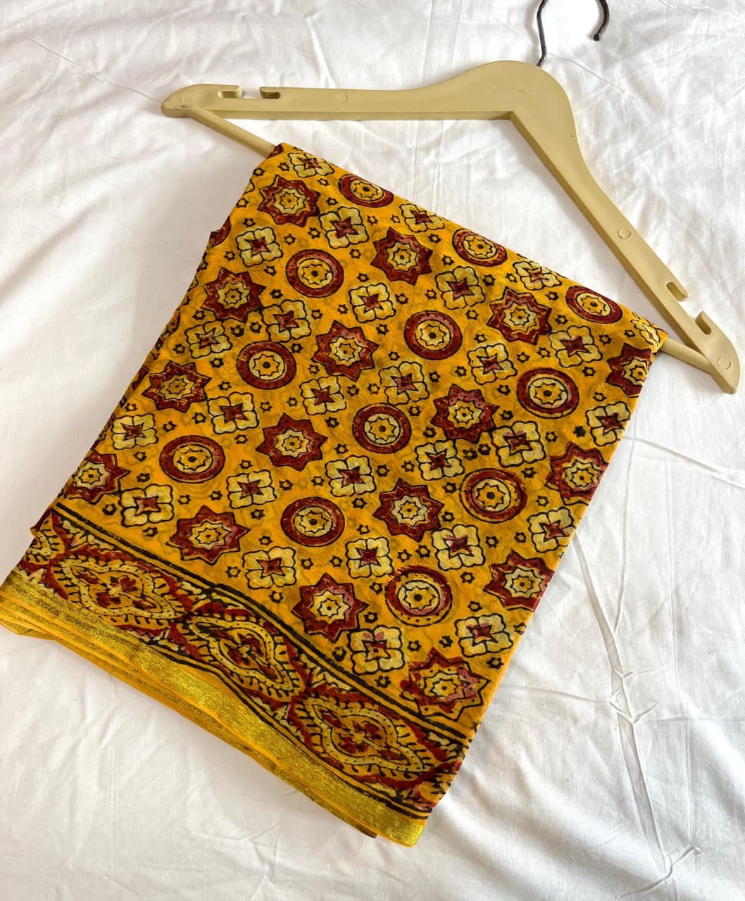 Pirate Gold Chiffon Saree Bagru hand Block Printed