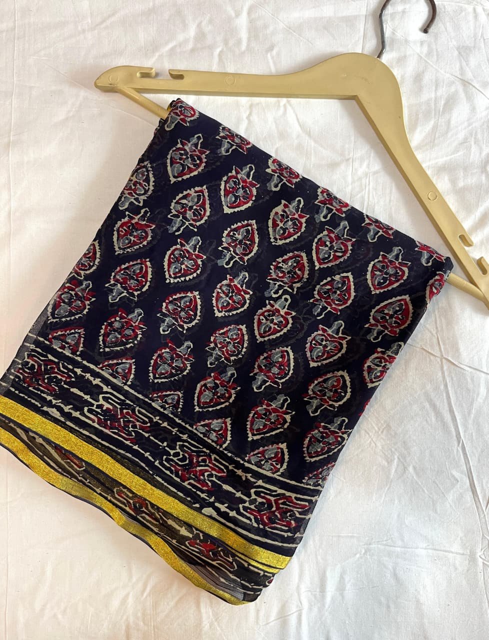 Purply Blue Chiffon Saree Bagru Hand block Printed